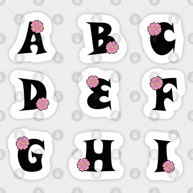 Mauve Flower Alphabet (on) - upper case 1/3 Sticker by Myriel